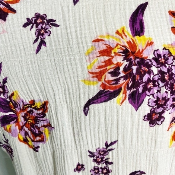 Terra & Sky White with Purple and Orange Floral Peasant Style Top - Picture 4 of 9